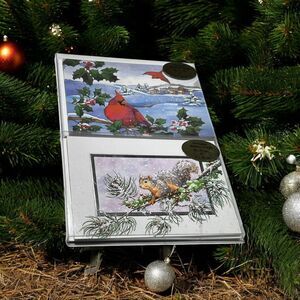 Squirrel K Marlin and Red Cardinal Bird holly berries Holiday Christmas Cards